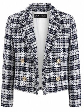 LIKE NEW Zara Textured Double Breasted Blazer Cropped Size Small
